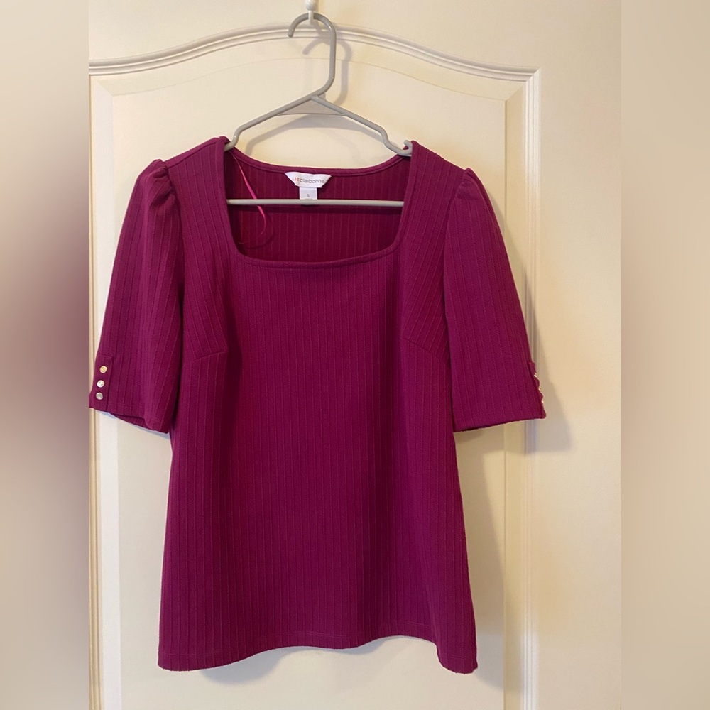 Women's Square Neck Ribbed Top - Magenta by Liz Claiborne size S